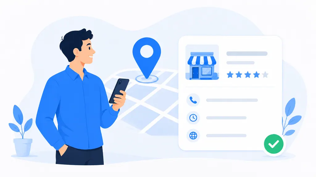 Illustration: Lokale Google-Suchergebnisse mit Sternebewertung, Handwerksbetrieb auf Platz eins